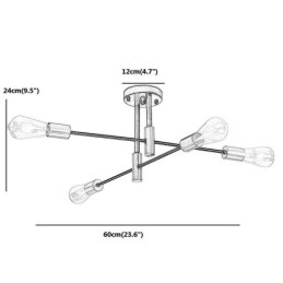 Sputnik-Lysekrone Med 4 Lys, Svart, Halvt Innfelt Taklampe Fra Midten Av Århundret