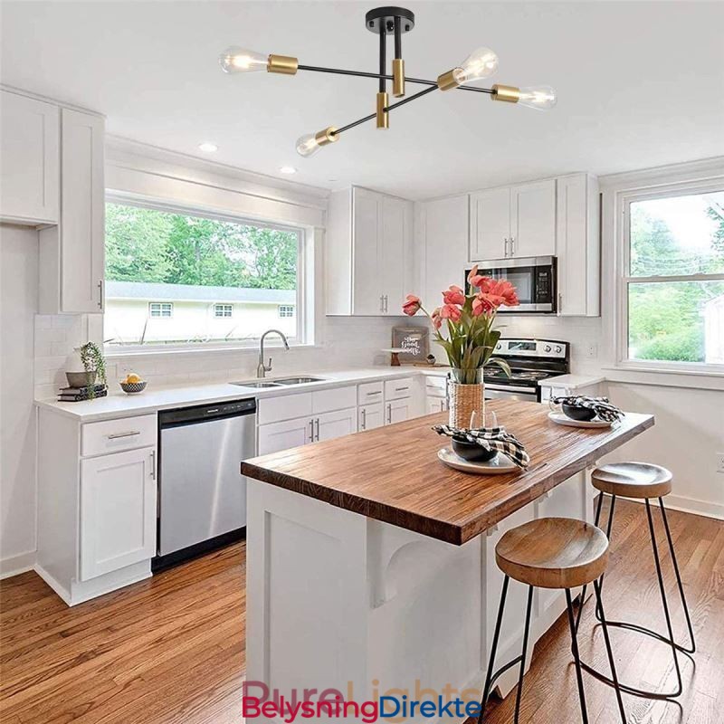 Sputnik-Lysekrone Med 4 Lys, Svart, Halvt Innfelt Taklampe Fra Midten Av Århundret