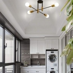 Sputnik-Lysekrone Med 4 Lys, Svart, Halvt Innfelt Taklampe Fra Midten Av Århundret