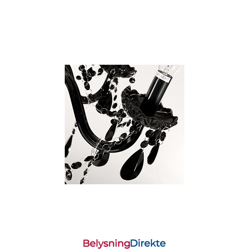 Lysekrone I Svart Krystall, Moderne, 6 Lys