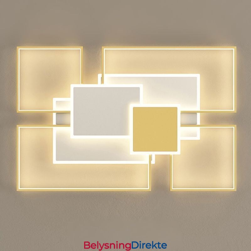 Moderne Gyllen, Innfelt Geometrisk Lysarmatur I Tak Med 2 Lag