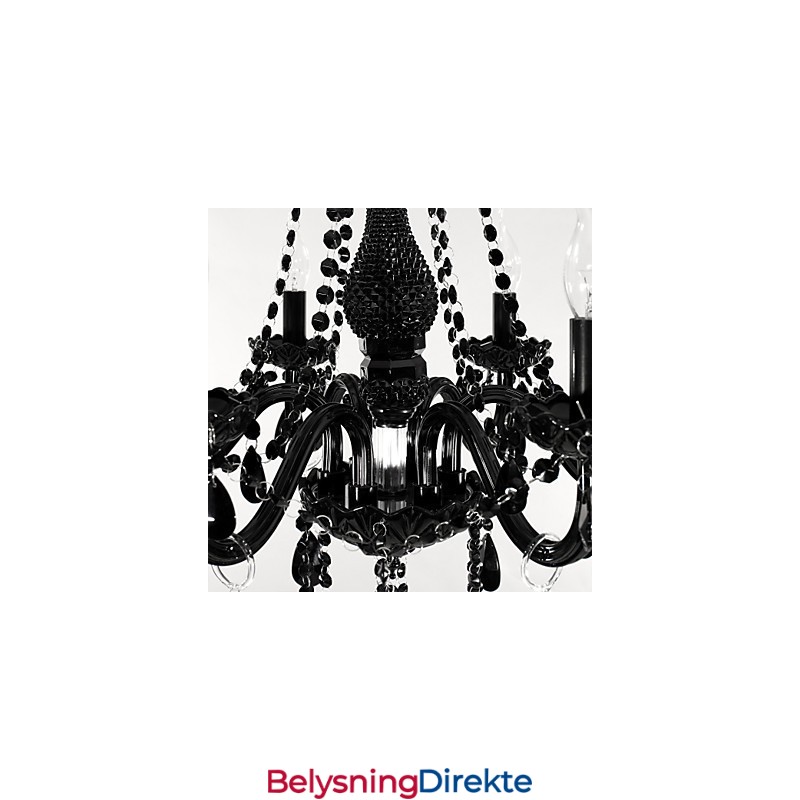 Lysekrone I Svart Krystall, Moderne, 6 Lys