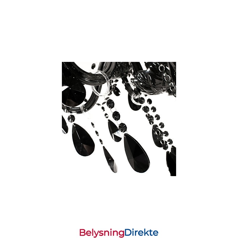 Lysekrone I Svart Krystall, Moderne, 6 Lys