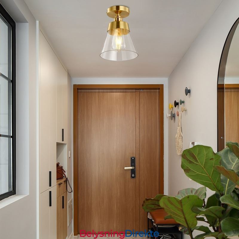 Moderne Taklampe I Glass Med 1 Lyspære I Messingfinish