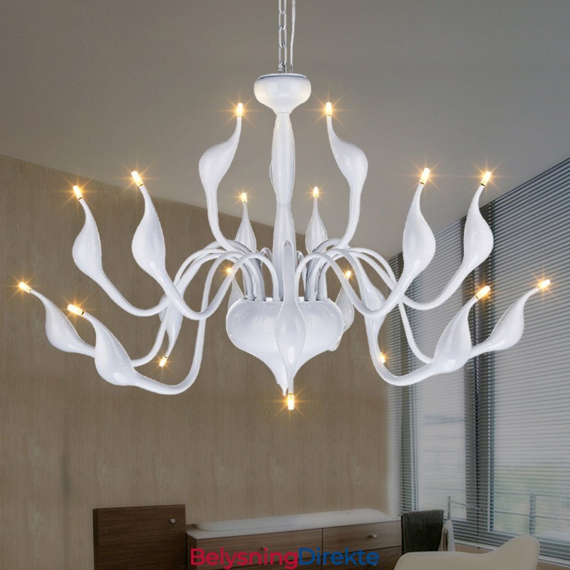 18 Lys I Rustfritt Stål, Postmoderne Swan-Lysekrone, G4, Hvit Finish