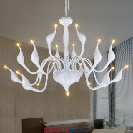 18 Lys I Rustfritt Stål, Postmoderne Swan-Lysekrone, G4, Hvit Finish