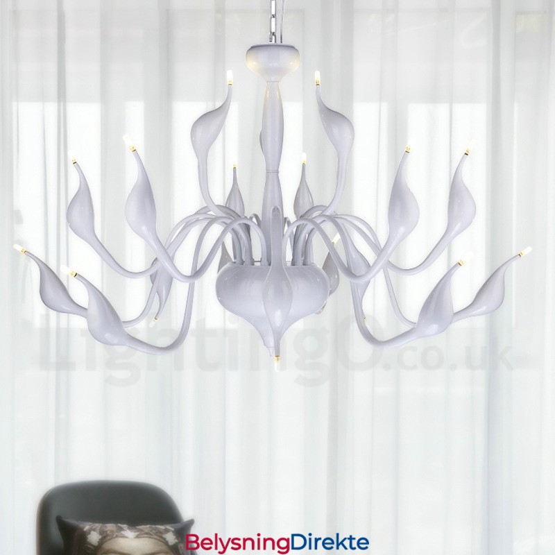 18 Lys I Rustfritt Stål, Postmoderne Swan-Lysekrone, G4, Hvit Finish