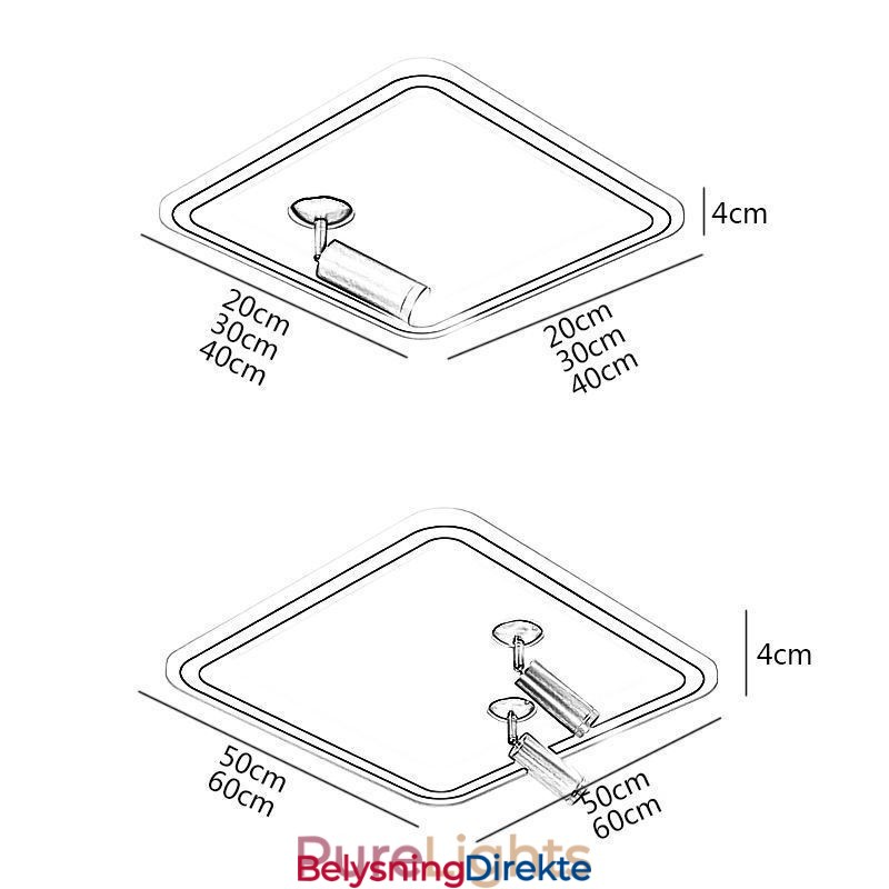 Firkantet, Innfelt Taklampe I Akryl