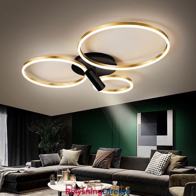 Taklampe Med Børstet Gullfarget Halo-Ringbelysning Spotlight