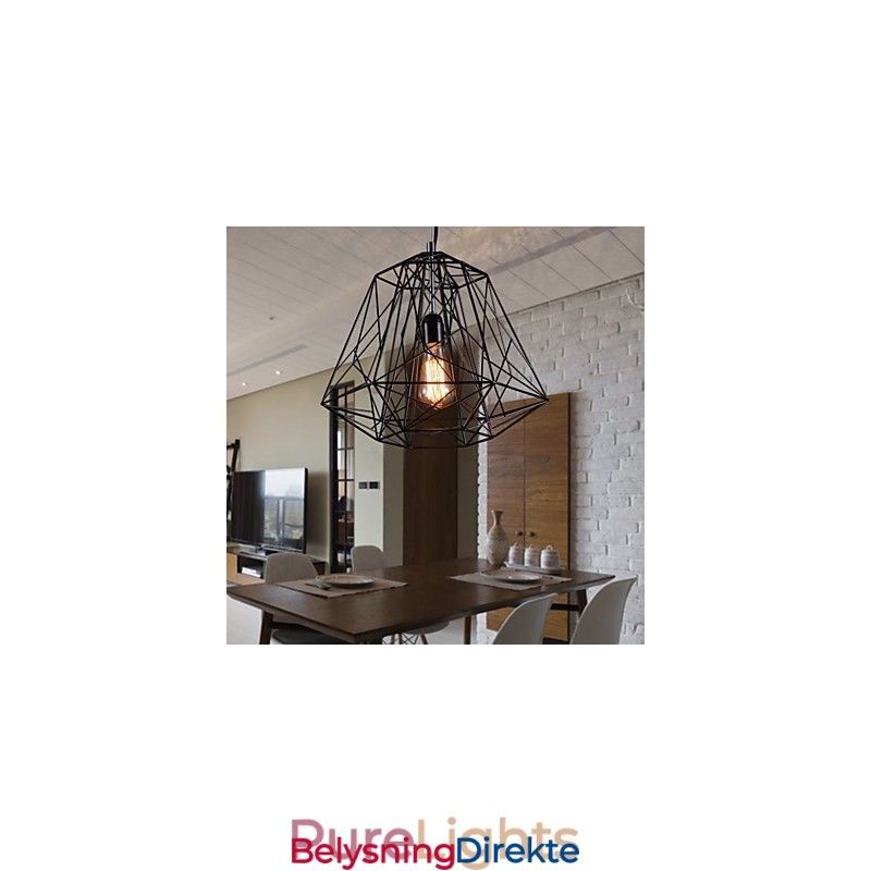 Pendel I Svart Flettet Lampeskjerm