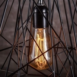 Pendel I Svart Flettet Lampeskjerm