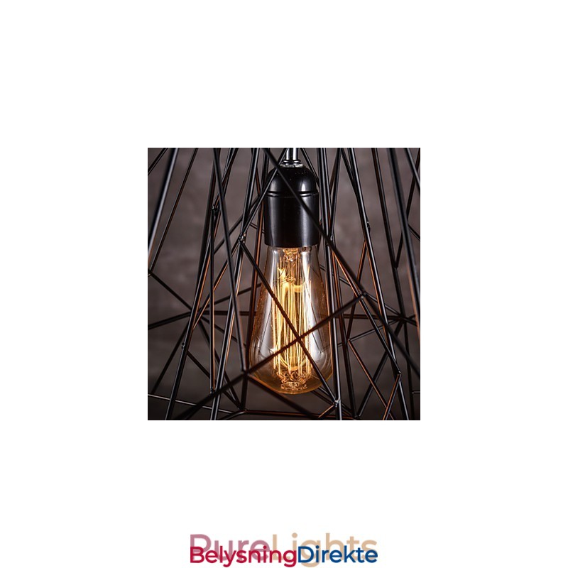 Pendel I Svart Flettet Lampeskjerm