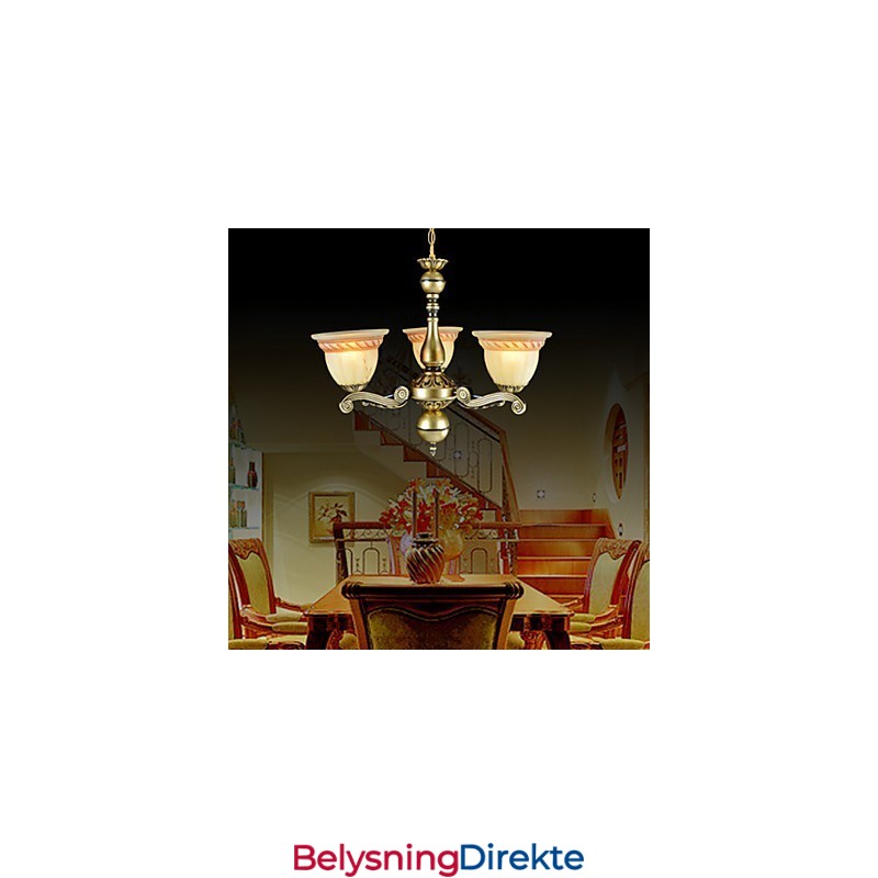Lysekrone Med Tre Lys I Bronse, Europeisk Retroklassiker
