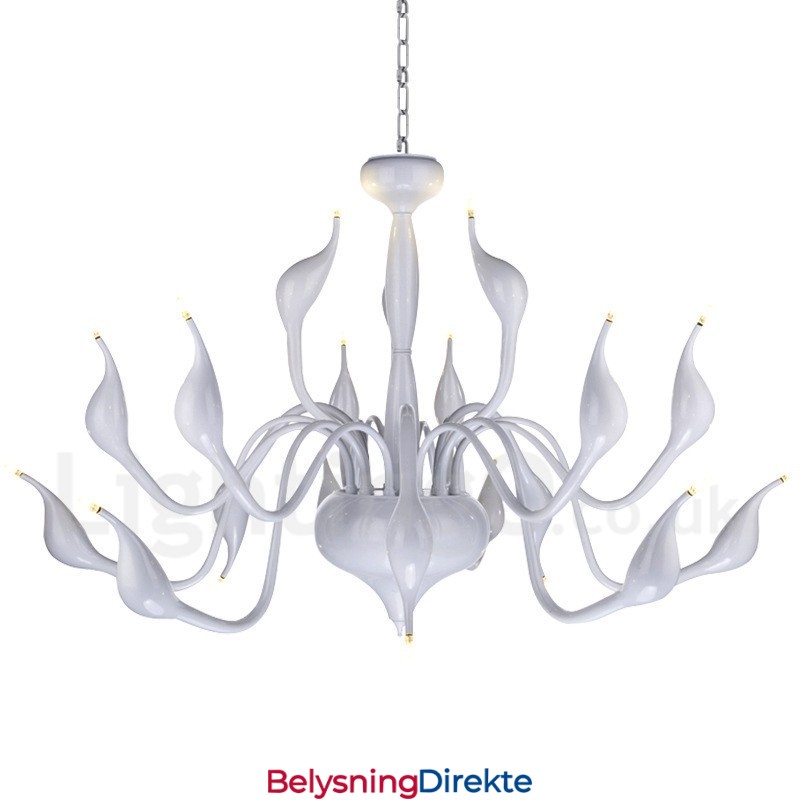 18 Lys I Rustfritt Stål, Postmoderne Swan-Lysekrone, G4, Hvit Finish