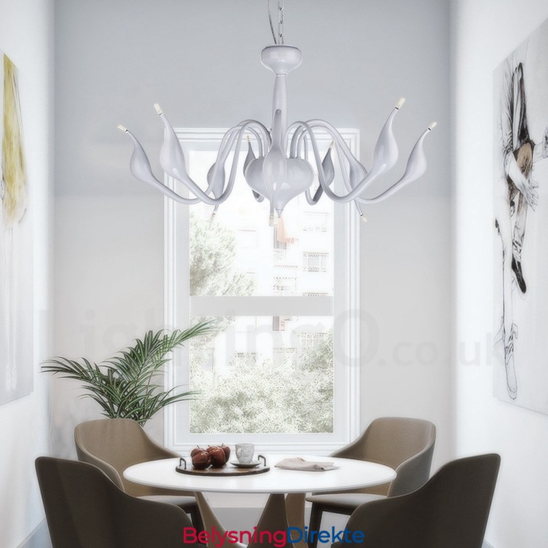 18 Lys I Rustfritt Stål, Postmoderne Swan-Lysekrone, G4, Hvit Finish