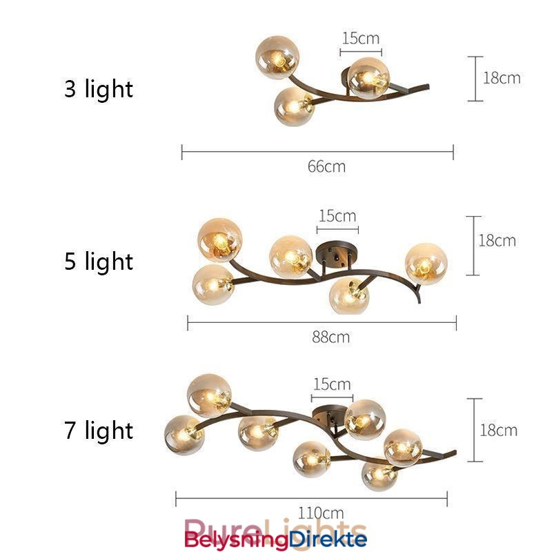 Moderne Minimalistisk Gren Innfelt Glasskuletaklampe