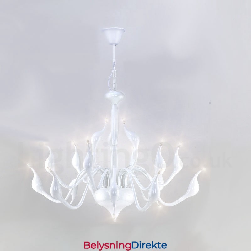 18 Lys I Rustfritt Stål, Postmoderne Swan-Lysekrone, G4, Hvit Finish