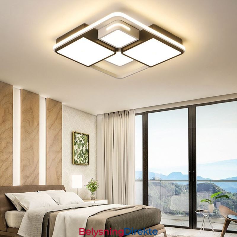 Moderne, Innfelt Taklampe I Akryl, Firkantet, Svart Og Hvit Lampe