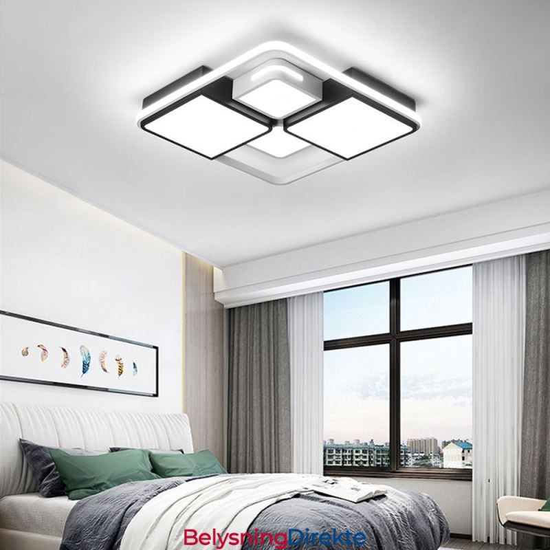 Moderne, Innfelt Taklampe I Akryl, Firkantet, Svart Og Hvit Lampe