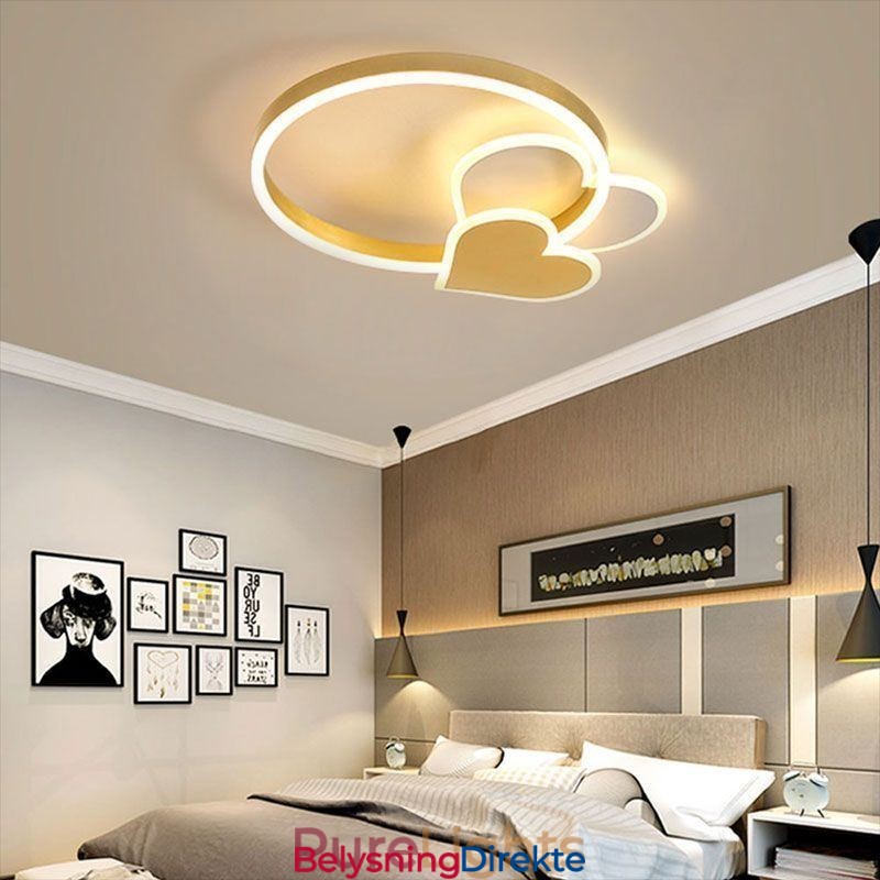 Moderne Akryl, Innfelt, Gullfarget, Dobbelthjertetaklampe