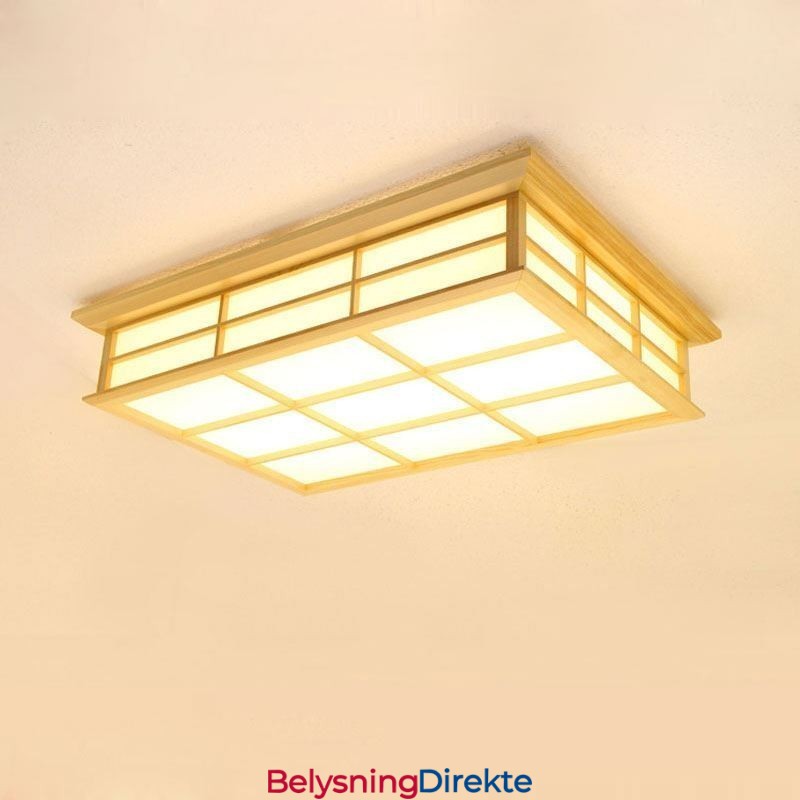 Japansk Kubeformet Taklampe I Massivt Tre