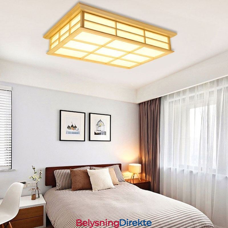 Japansk Kubeformet Taklampe I Massivt Tre