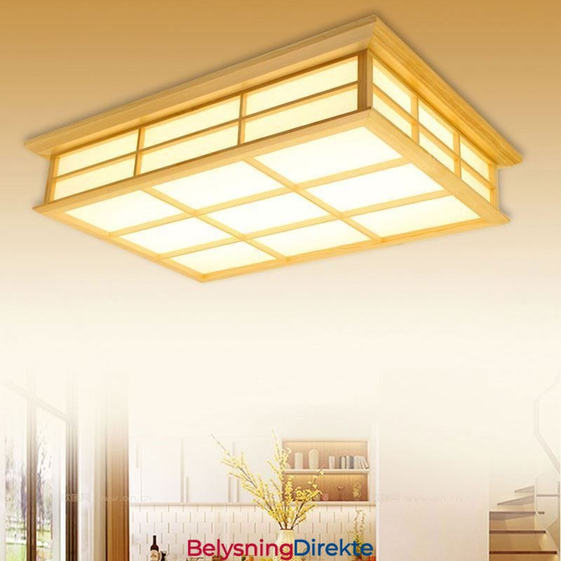 Japansk Kubeformet Taklampe I Massivt Tre