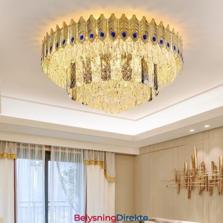 Krystall, Innfelt Rund Galvanisert Phoenix-Hale, Gullfarget, Luksuriøs Dekorativ Taklampe