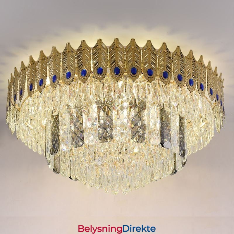 Krystall, Innfelt Rund Galvanisert Phoenix-Hale, Gullfarget, Luksuriøs Dekorativ Taklampe