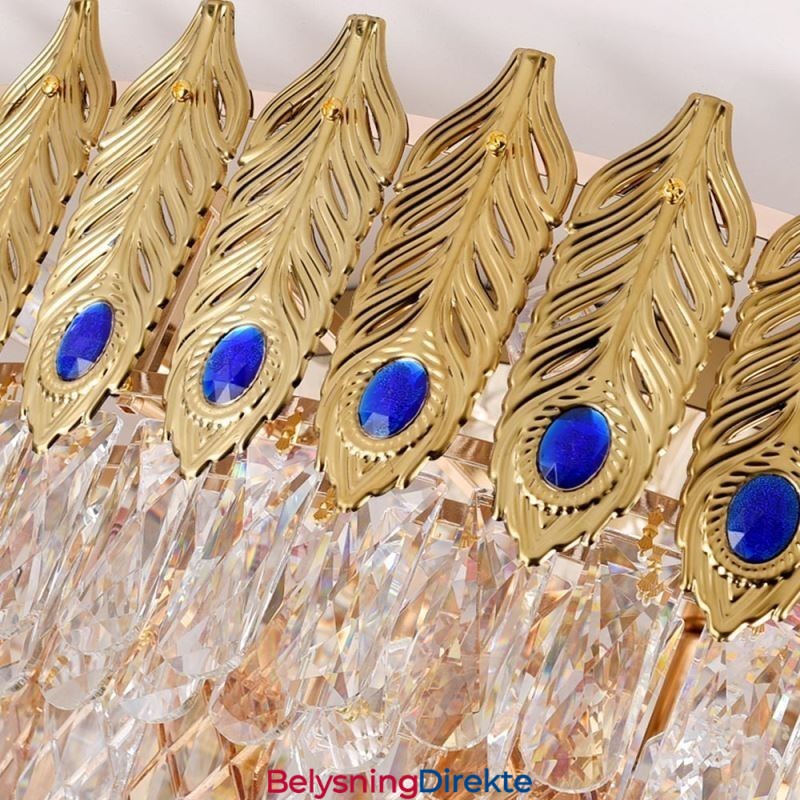 Krystall, Innfelt Rund Galvanisert Phoenix-Hale, Gullfarget, Luksuriøs Dekorativ Taklampe