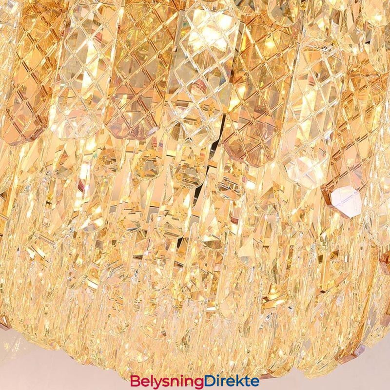 Krystall, Innfelt Rund Galvanisert Phoenix-Hale, Gullfarget, Luksuriøs Dekorativ Taklampe