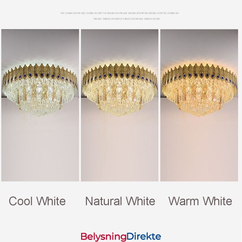 Krystall, Innfelt Rund Galvanisert Phoenix-Hale, Gullfarget, Luksuriøs Dekorativ Taklampe