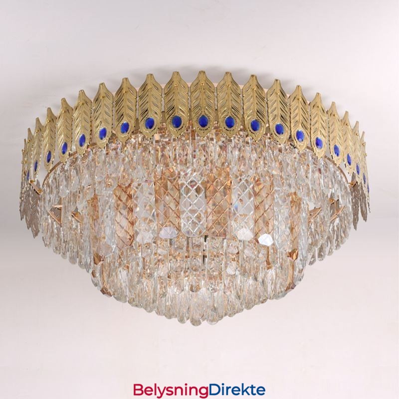 Krystall, Innfelt Rund Galvanisert Phoenix-Hale, Gullfarget, Luksuriøs Dekorativ Taklampe
