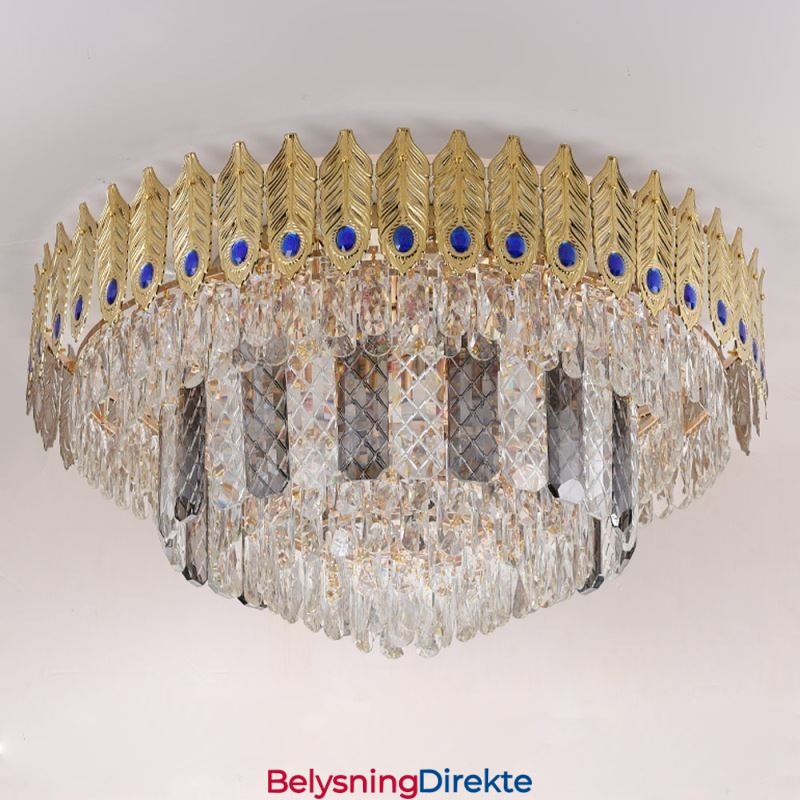 Krystall, Innfelt Rund Galvanisert Phoenix-Hale, Gullfarget, Luksuriøs Dekorativ Taklampe