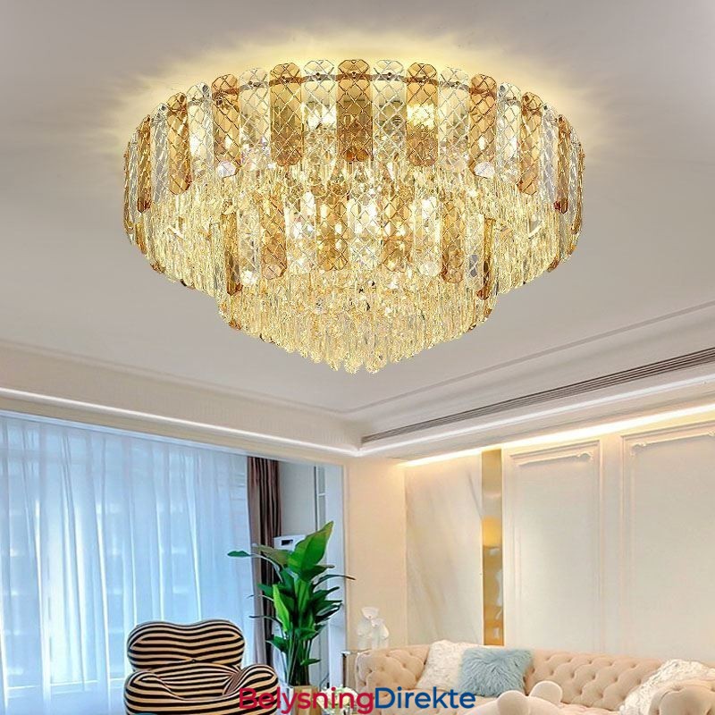 Krystall Innfelt Dobbeltlags Rund Luksuriøs Dekorativ Taklampe 80 Cm