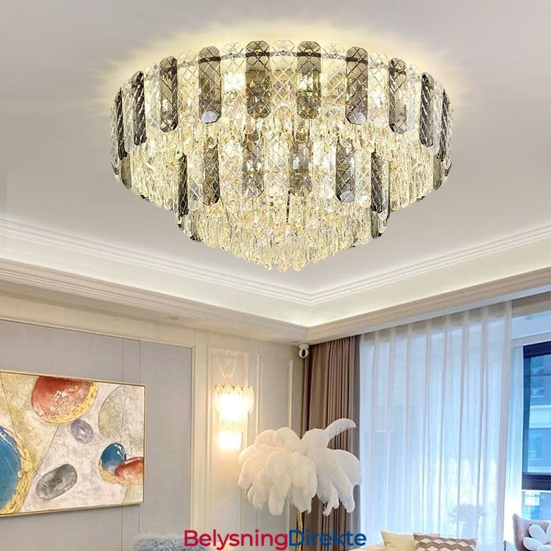 Krystall Innfelt Dobbeltlags Rund Luksuriøs Dekorativ Taklampe 80 Cm