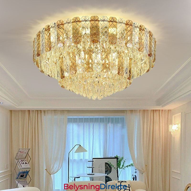 Krystall Innfelt Dobbeltlags Rund Luksuriøs Dekorativ Taklampe 80 Cm