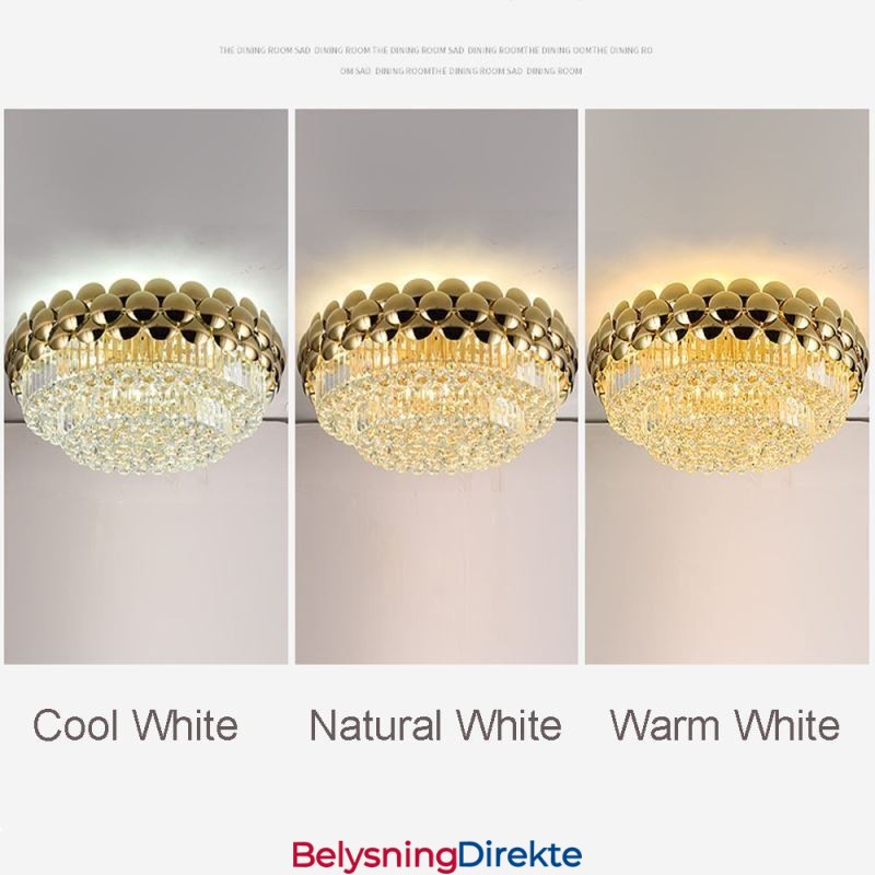 Krystall Innfelt Rund Galvanisert Gull Luksuriøs Dekorativ Taklampe 80 Cm