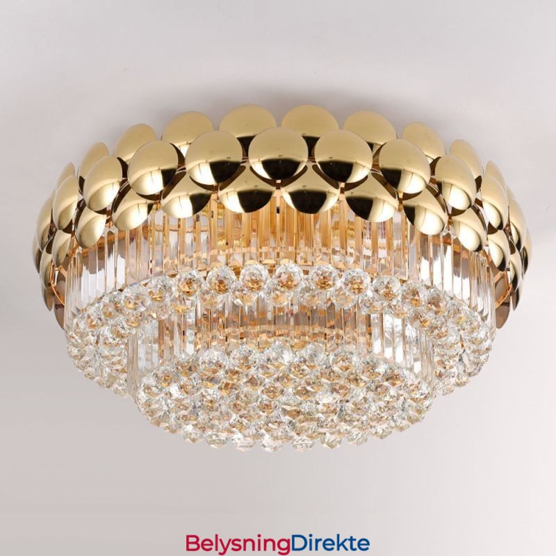 Krystall Innfelt Rund Galvanisert Gull Luksuriøs Dekorativ Taklampe 80 Cm