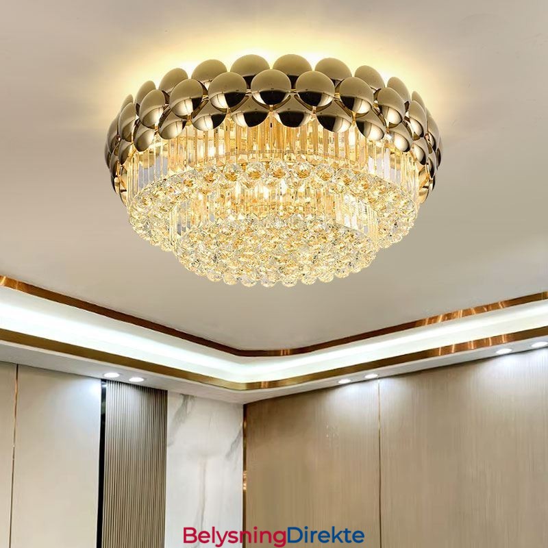 Krystall Innfelt Rund Galvanisert Gull Luksuriøs Dekorativ Taklampe 80 Cm