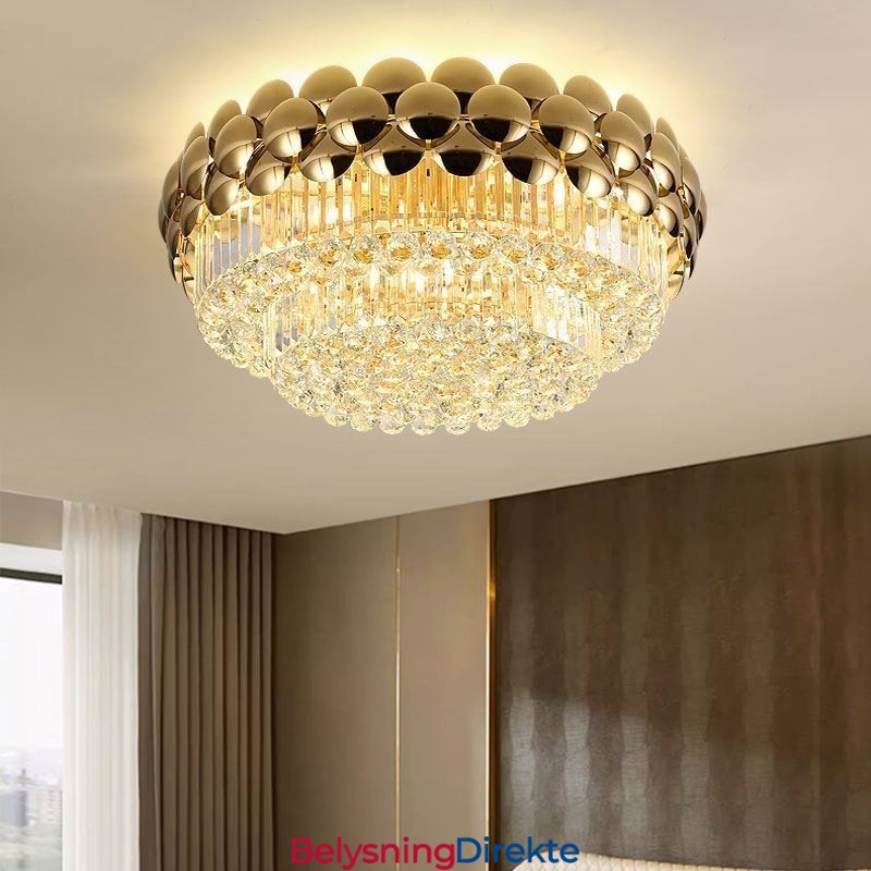 Krystall Innfelt Rund Galvanisert Gull Luksuriøs Dekorativ Taklampe 80 Cm