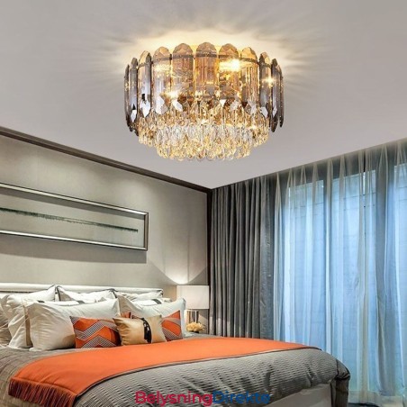 Krystall Innfelt Røykgrå Rund Krystalldekorasjonstaklampe