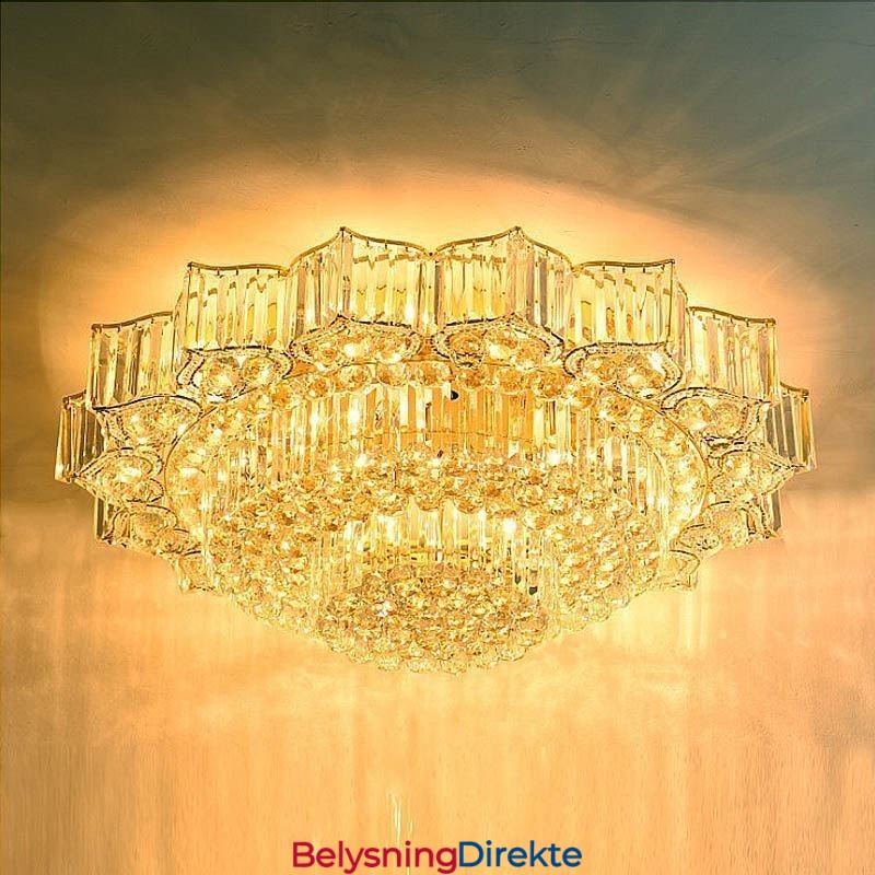 Elegant Innfelt Rund Krystalllysekrone I Blomsterform