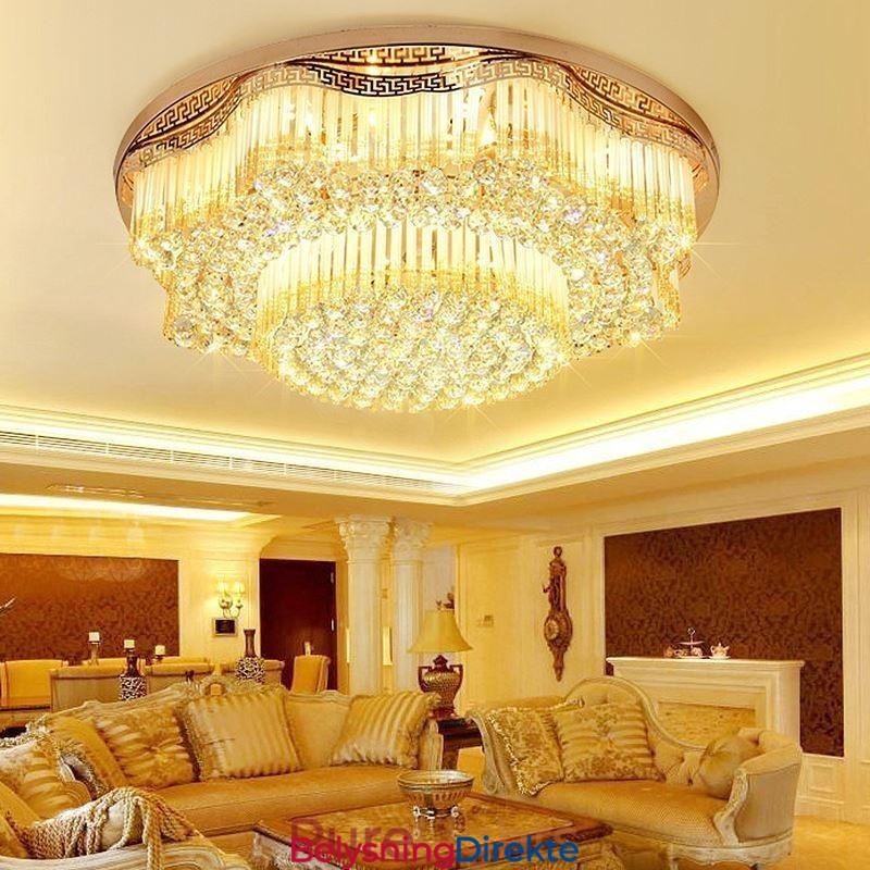 Moderne Krystalltaklampe Med Innfelt Tak, Luksuriøs Rund Belysning