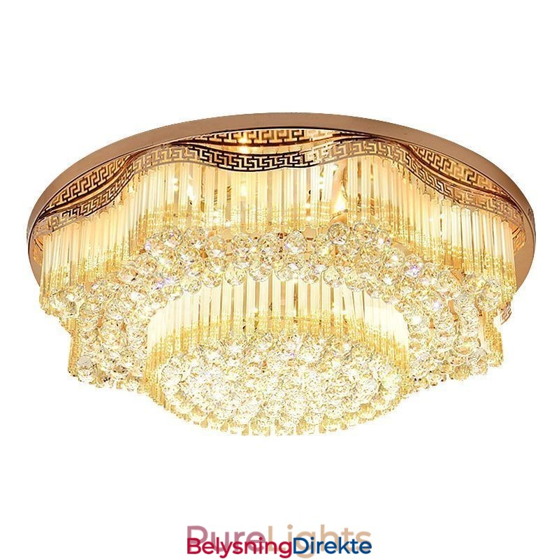 Moderne Krystalltaklampe Med Innfelt Tak, Luksuriøs Rund Belysning