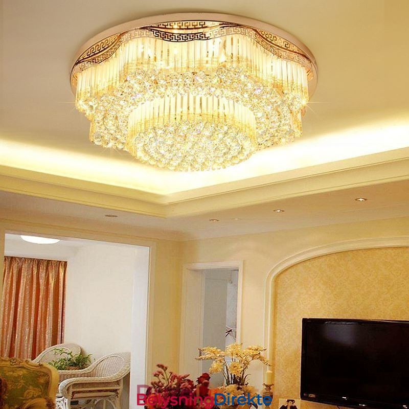 Moderne Krystalltaklampe Med Innfelt Tak, Luksuriøs Rund Belysning