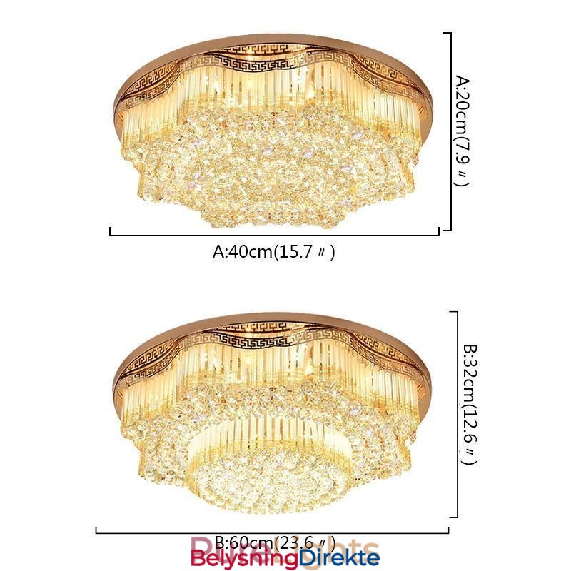 Moderne Krystalltaklampe Med Innfelt Tak, Luksuriøs Rund Belysning
