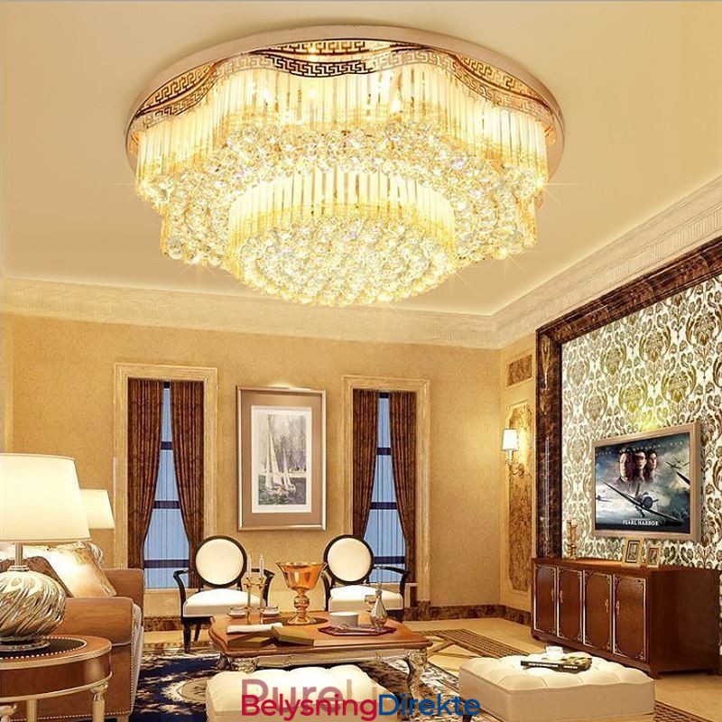 Moderne Krystalltaklampe Med Innfelt Tak, Luksuriøs Rund Belysning