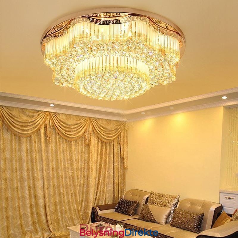 Moderne Krystalltaklampe Med Innfelt Tak, Luksuriøs Rund Belysning