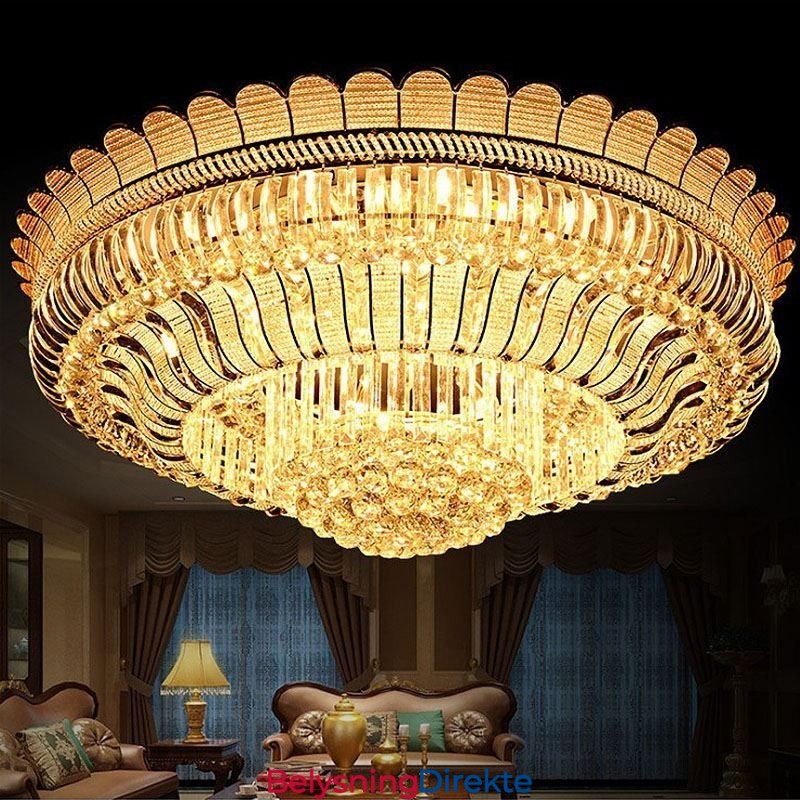 Luksuriøs Krystalltaklampe Gull, Innfelt Rund Belysning